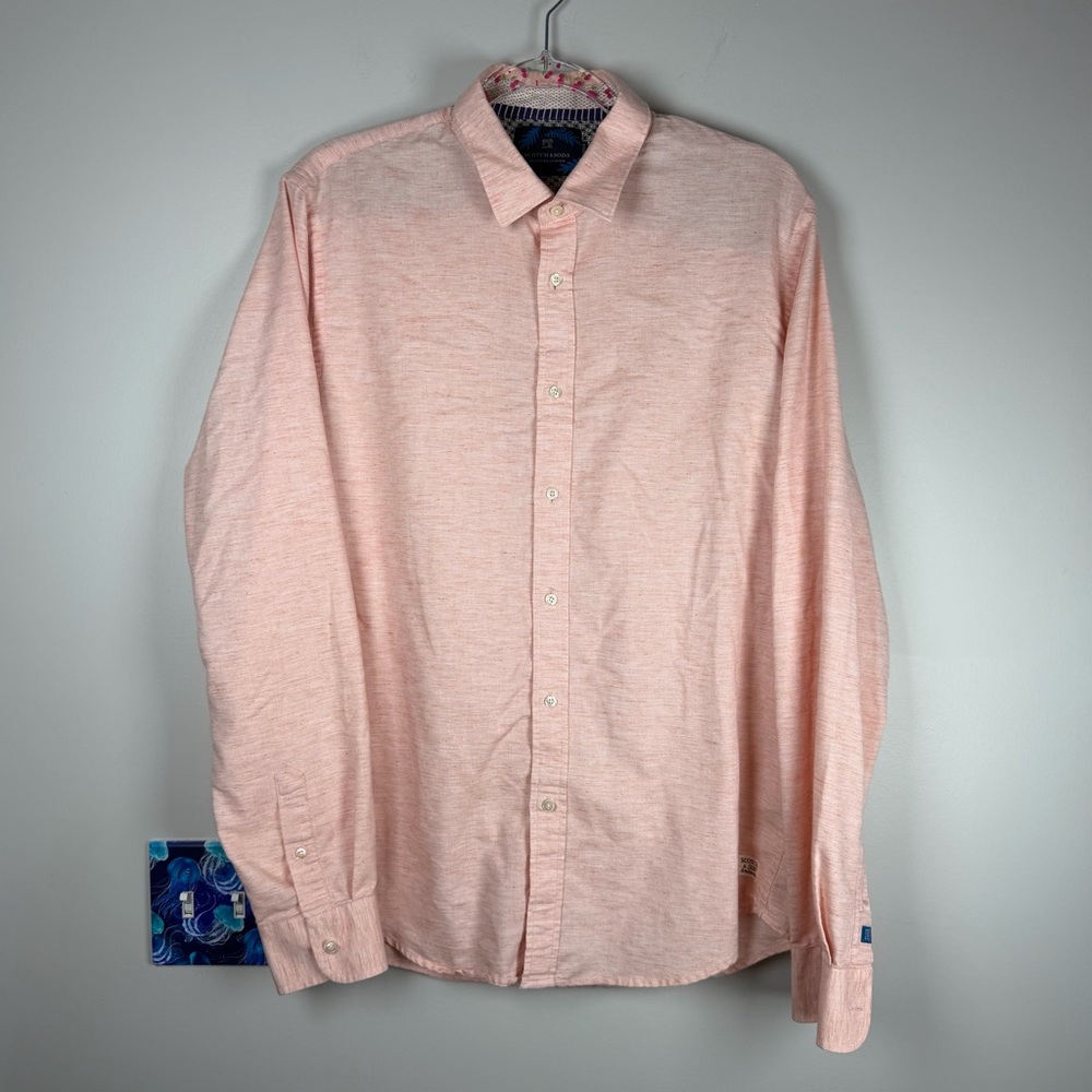 Scotch & Soda Salmon Pink Linen Blend Long Sleeve Button Down Men’s Large Spring